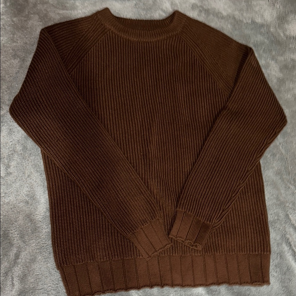H&M Brown Crew Neck Sweater Chunky Knit Ribbed